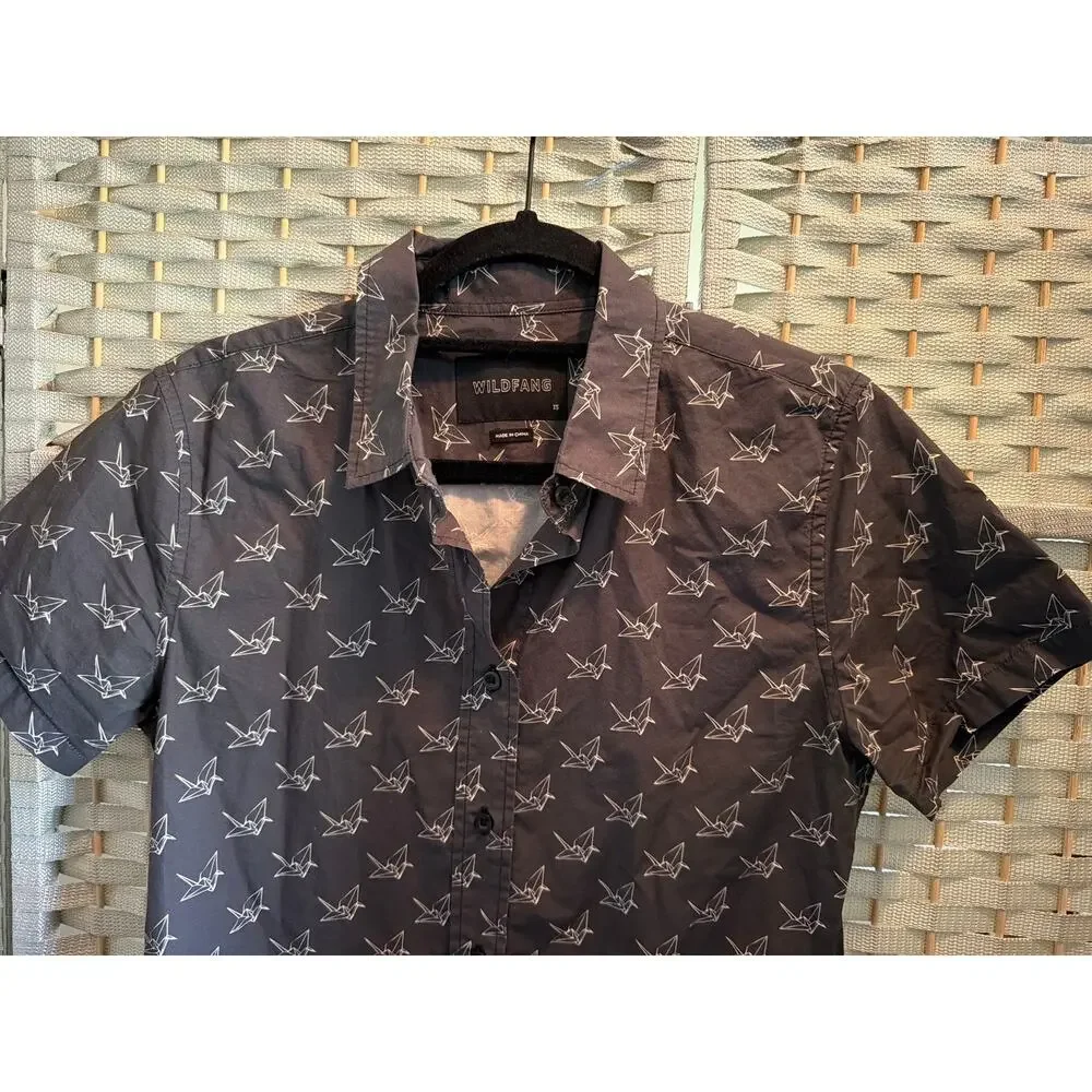 Wild Fang Classic Collar Short Sleeves Polo Shirt Men's Black XS Button Up